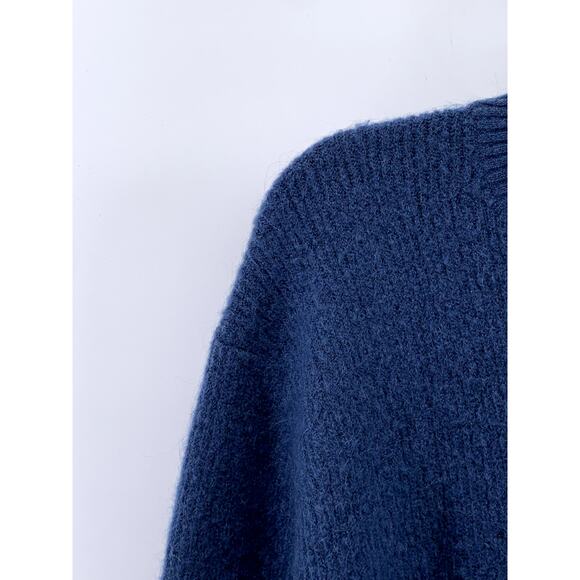 COS Women's Blue Knit Wool-Blend Relaxed-Fit Crewneck Long Sleeve Sweater SZ L - Picture 4 of 11